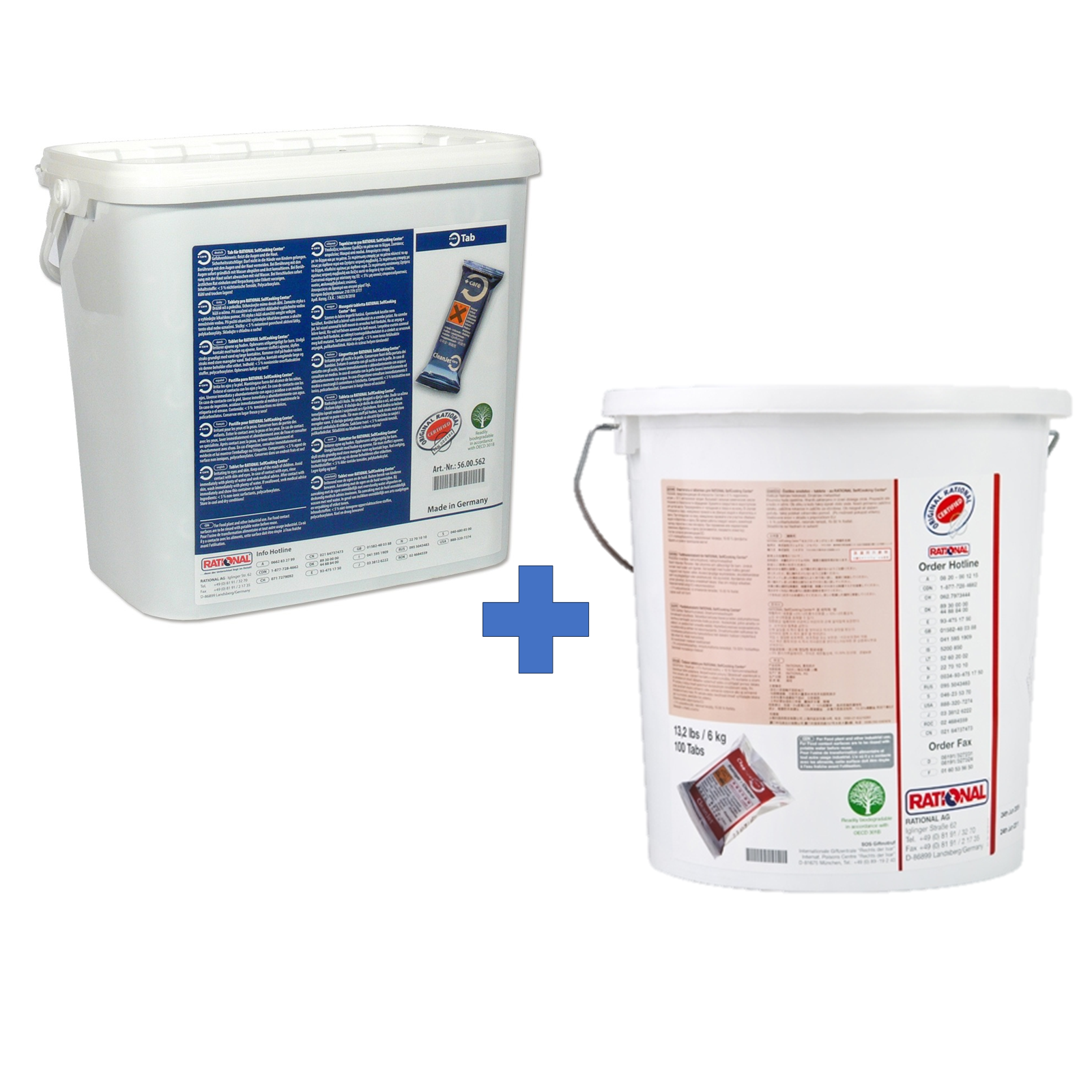 Rational - Reiniger-Set: Care Tabs, 150 Stück im Eimer, 56.00.562 & Reinigertabs, 100 Stück im Eimer, 56.00.210